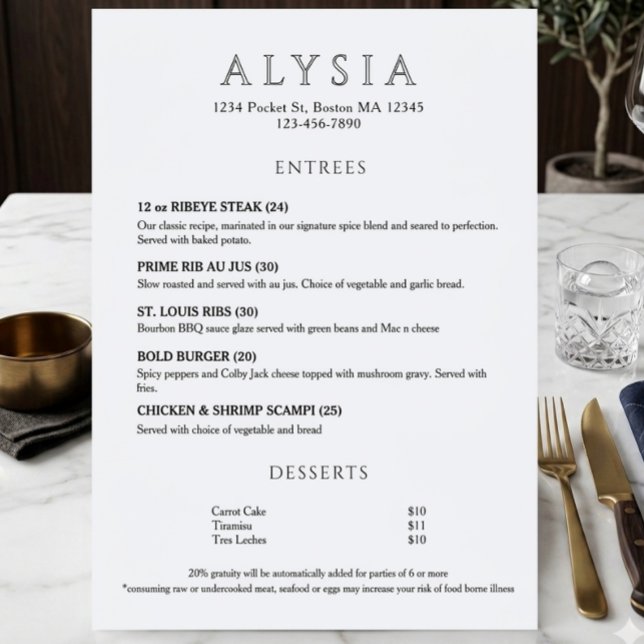 Modern Luxury Minimalist Restaurant  Menu (Creator Uploaded)