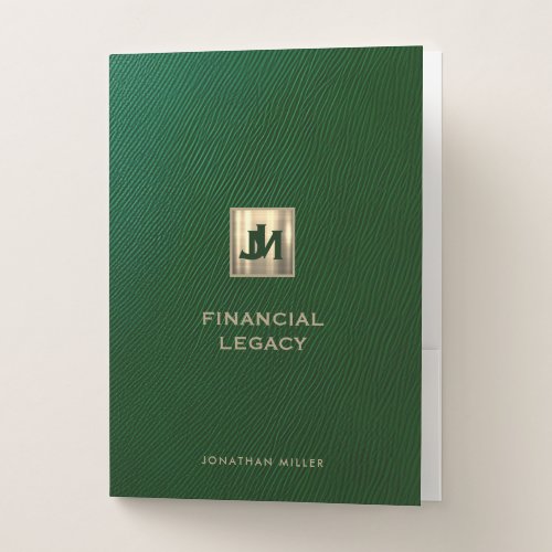 Modern Luxury Monogram Brushed Metallic Emblem Pocket Folder