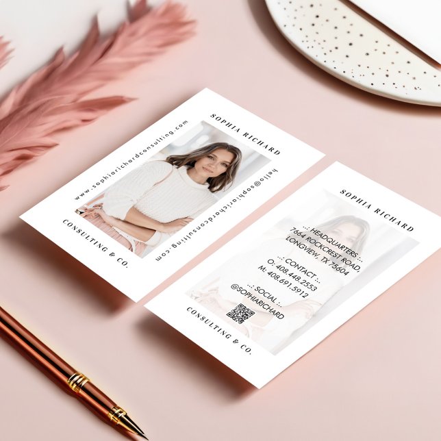 Modern Luxury Monogram Logo Photo QR Code Business Card (Minimal Modern Professional Business Photo QR Code Business Card)