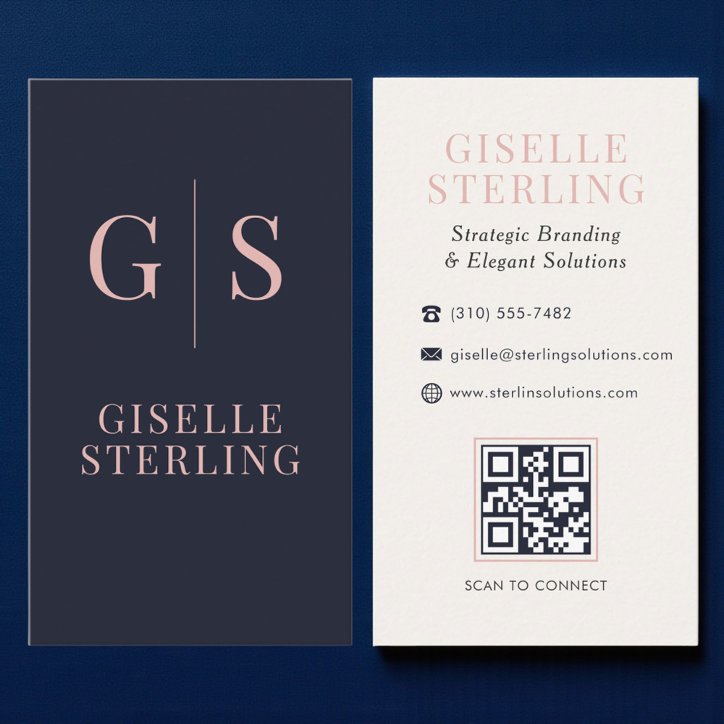 Modern Luxury Navy And Blush Professional QR Code Business Card
