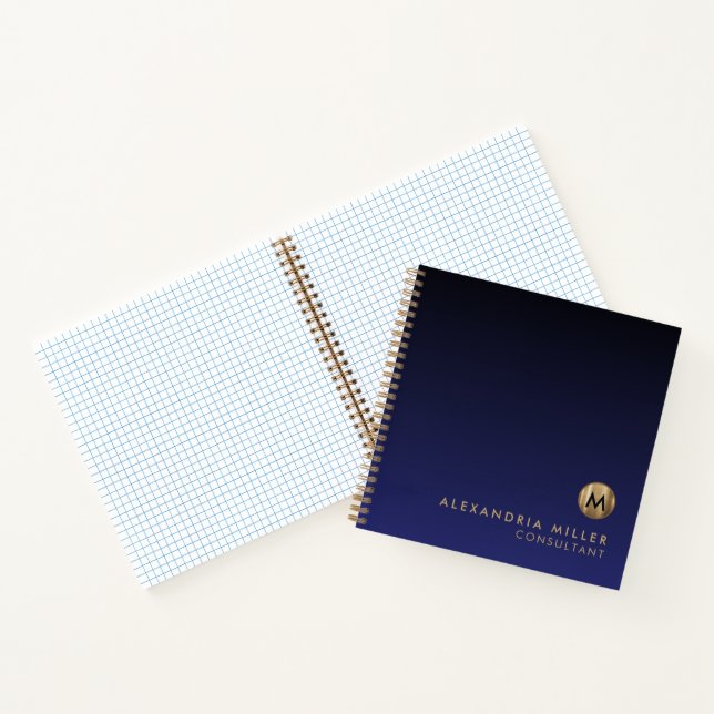 Modern Luxury Navy Gold Monogram Graph Paper Notebook (Inside)