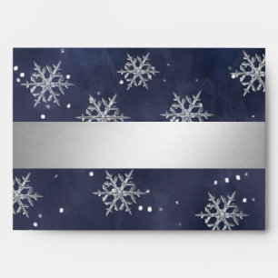 Modern luxury navy silver snowflakes Holiday Envelope