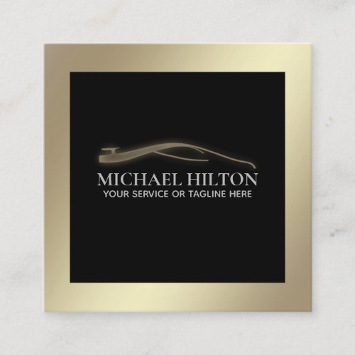 Modern luxury powerful gold car outline logo square business card