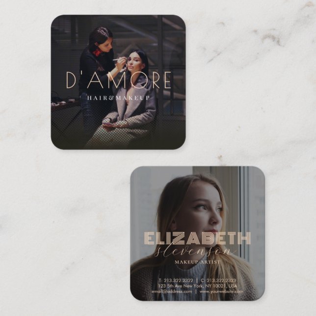 Modern Luxury Professional Gold Abstract 2 Photos Square Business Card (Front/Back)