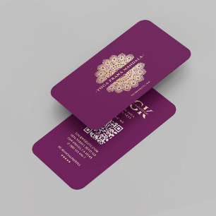 Modern Luxury Purple Gold Mandala Yoga Instructor Business Card