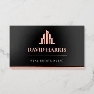 Modern Luxury Real Estate Agent Copper & Black Foil Business Cards