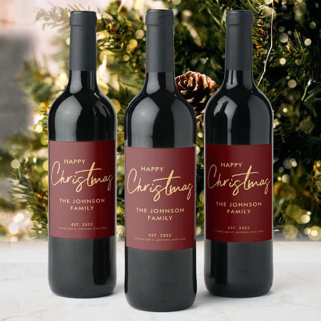 Modern Luxury Red Burgundy Christmas Wine Label (Creator Uploaded)