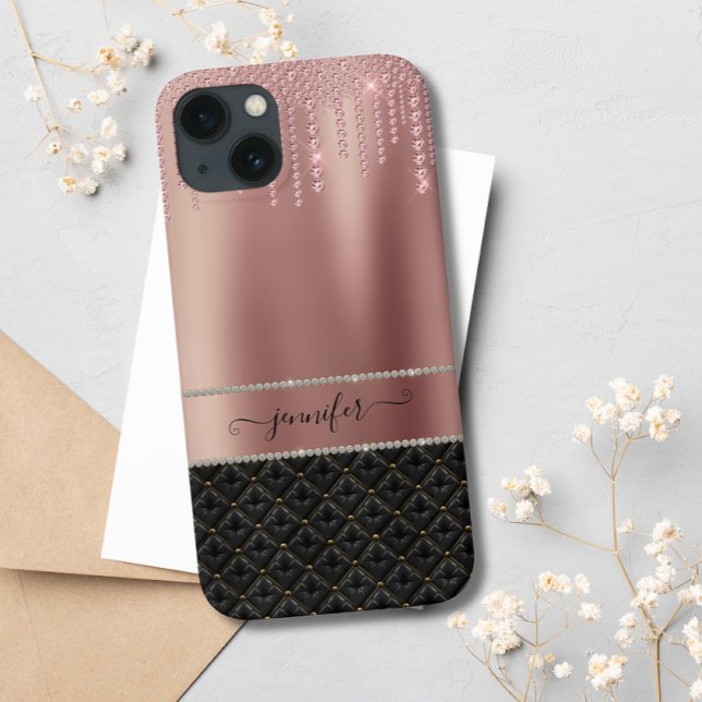 Modern Luxury Rose Gold Black Chic Glitter  Case-Mate iPhone Case (Creator Uploaded)