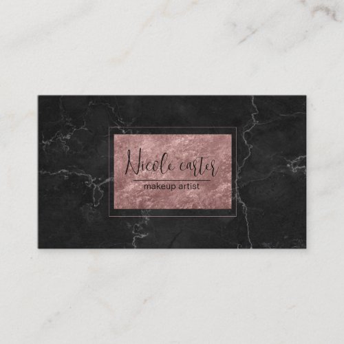modern luxury rose gold chic black marble business card