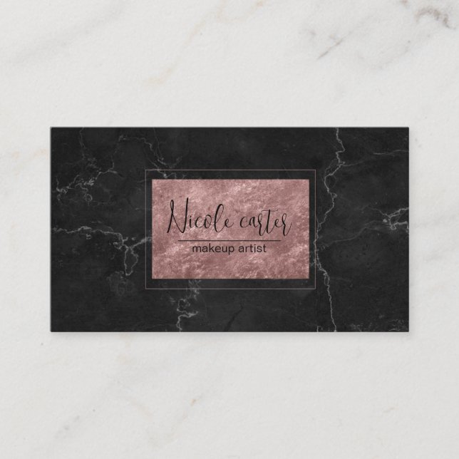 modern luxury rose gold chic black marble business card (Front)