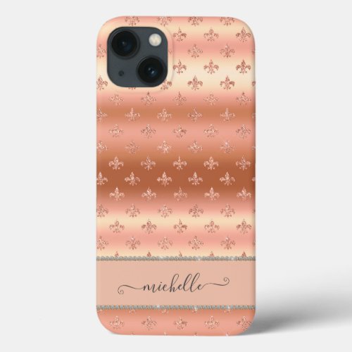 Modern Luxury Rose Gold Glitter Pattern Diamond iPhone 13 Case