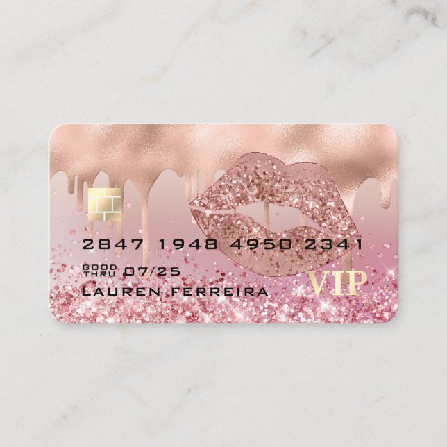 Modern Luxury Rose Gold Lips Faux Debit Card (Front)