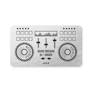 Modern luxury silver foil black dj music turntable business card
