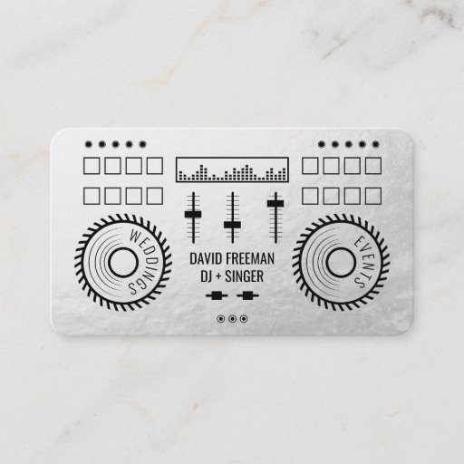 Customizable Modern luxury silver foil black dj music turntable business card