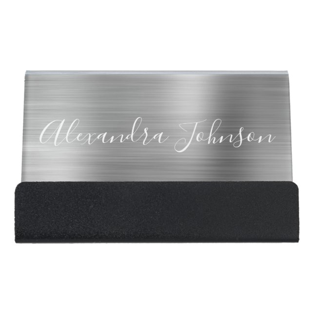 Modern Luxury Silver Foil Modern Professional Desk Business Card Holder (Front)