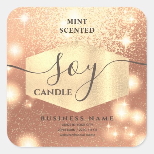 Modern luxury sparkle script soy candle label