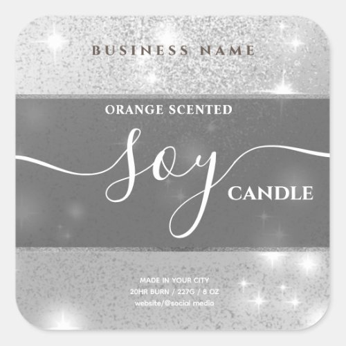 Modern luxury sparkle script soy candle label