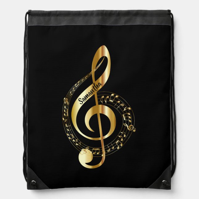 Modern Luxury Trendy Golden Music Note Drawstring Bag (Front)