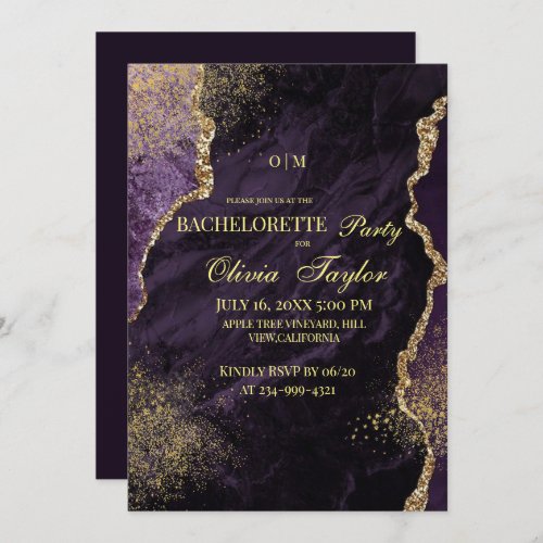 Modern Luxury Violet and Gold Bachelorette Party Invitation