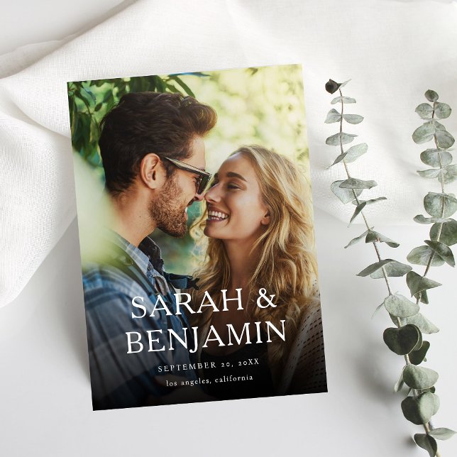 Modern M Photo Vertical Chic Save the Date Invitation (Creator Uploaded)