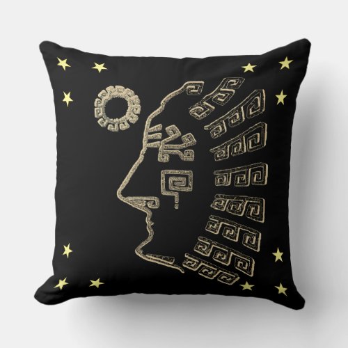 Modern Machu Picchu drawing on Black Throw Pillow