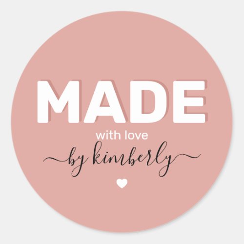Modern Made With Love Personalized Classic Round Sticker