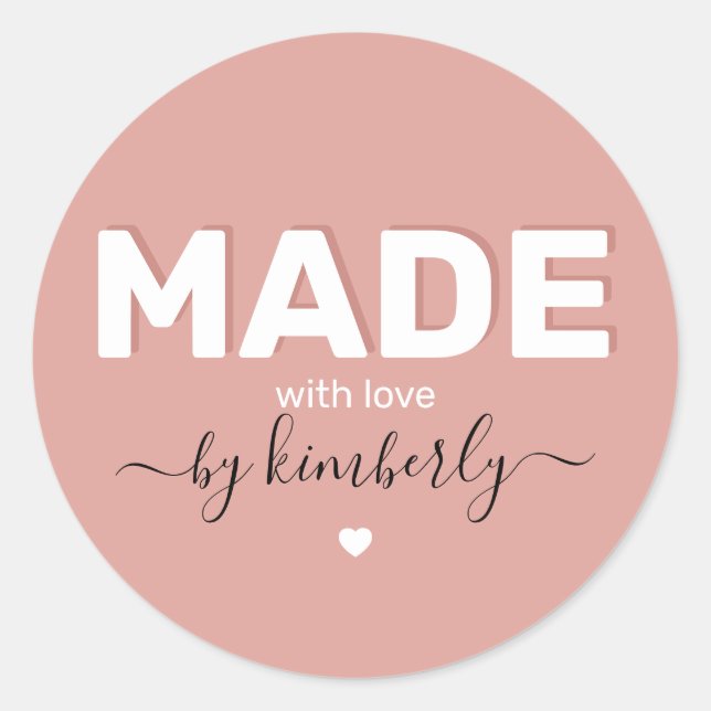 Modern Made With Love Personalized Classic Round Sticker (Front)