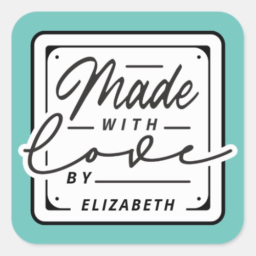 Modern Made with Love Square Label Sticker