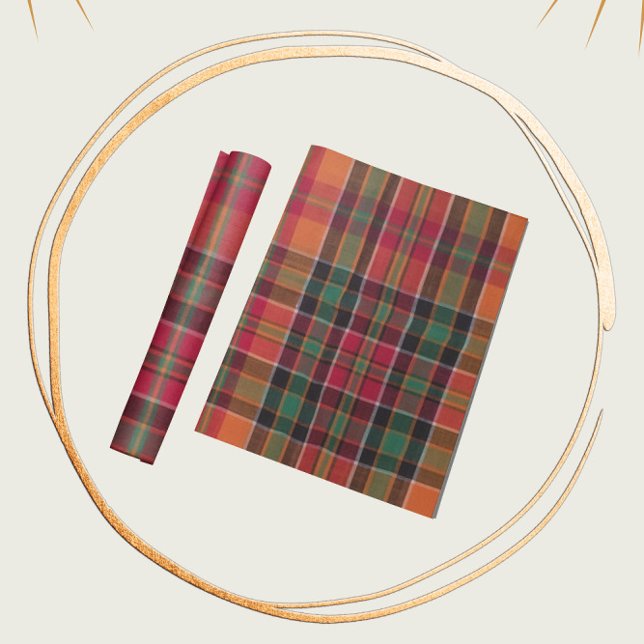 Modern Madras Plaid Orange Green Square Pattern  Wrapping Paper (Creator Uploaded)