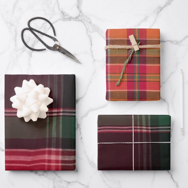 Modern Madras Plaid Square Pattern Caribbean Wrapping Paper Sheets (Front)