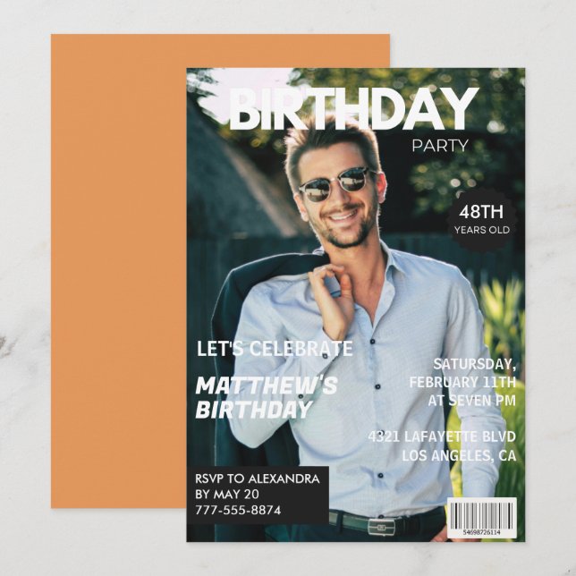 Modern Magazine Cover for him 48th birthday Invitation (Front/Back)