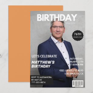 Modern Magazine Cover for him Photo 76th birthday Invitation