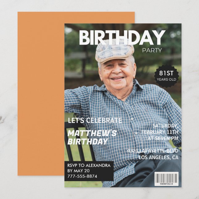Modern Magazine Cover for him Photo 81st birthday Invitation (Front/Back)