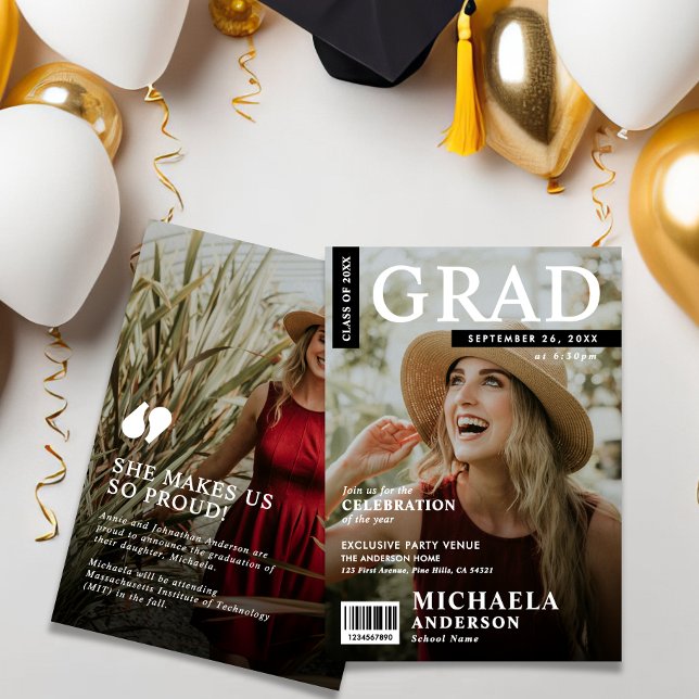 Modern Magazine Cover Style 2-Photo Graduation Invitation (Creator Uploaded)