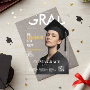 Modern Magazine Cover Style Photo Graduation Arch Acrylic Invitations
