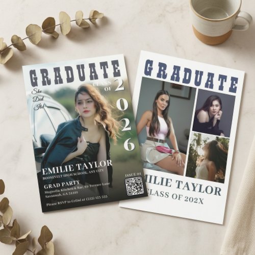 Modern Magazine Cover Then & Now Photo QR Code Invitation