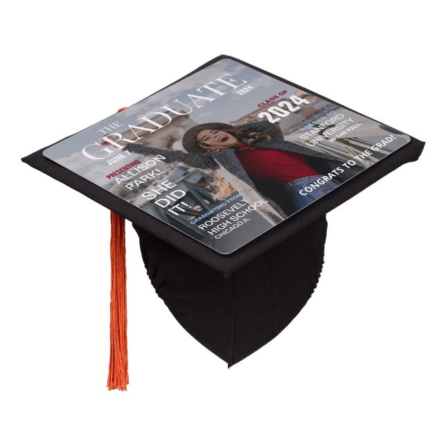 Modern Magazine Photo Graduation  Cap Topper (Angled)