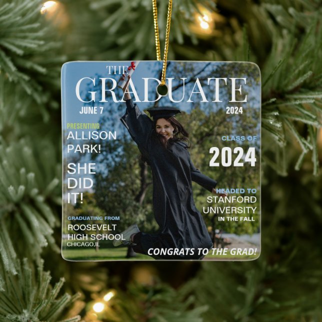Modern Magazine Photo Graduation  Ceramic Ornament (Tree)