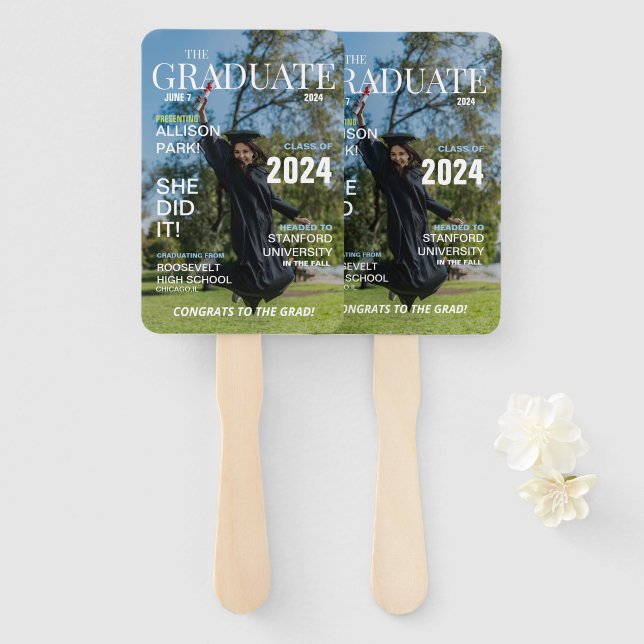 Modern Magazine Photo Graduation  Hand Fan (Front and Back)