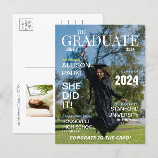 Modern Magazine Photo Graduation  Invitation Postcard