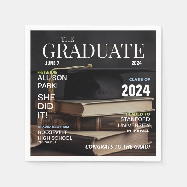 Modern Magazine Photo Graduation  Napkins (Front)