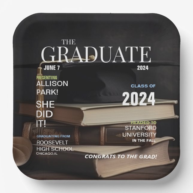 Modern Magazine Photo Graduation  Paper Plates (Front)
