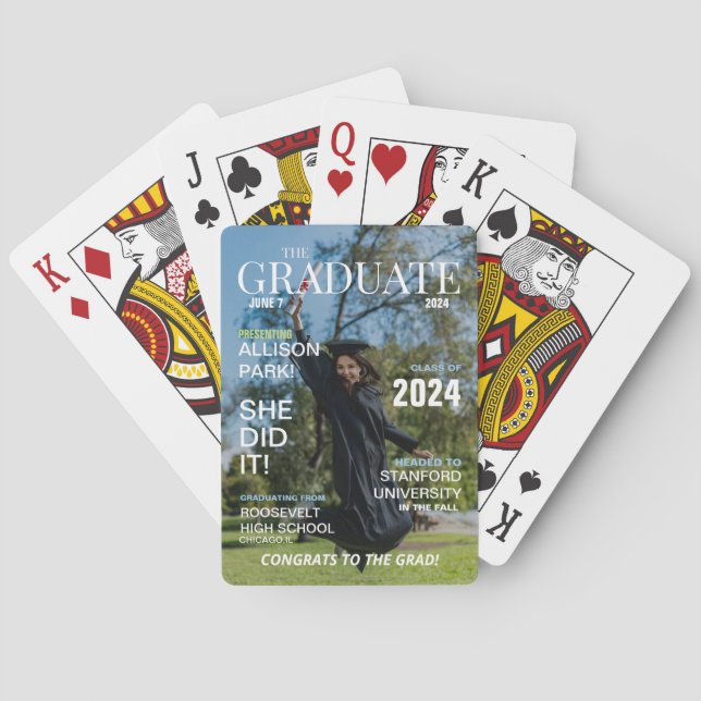 Modern Magazine Photo Graduation  Poker Cards (Back)
