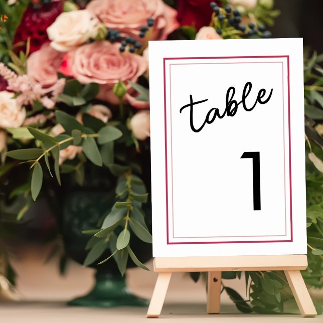 Modern Magenta and Black Minimal Wedding Table Number (Creator Uploaded)