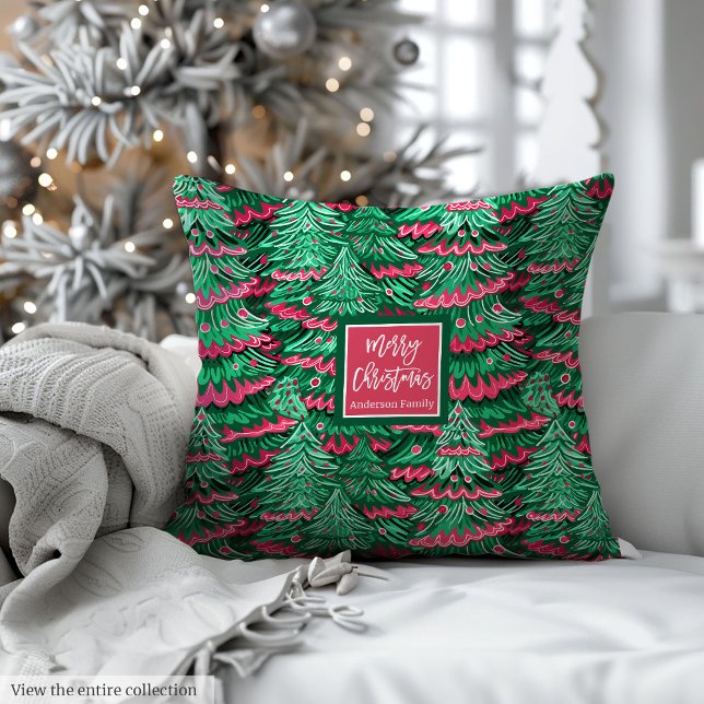 Modern magenta and green watercolor preppy throw throw pillow (Modern magenta and green watercolor preppy throw Throw Pillow)