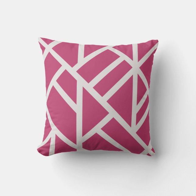 Modern Magenta and White Abstract Stripes Outdoor Pillow (Front)