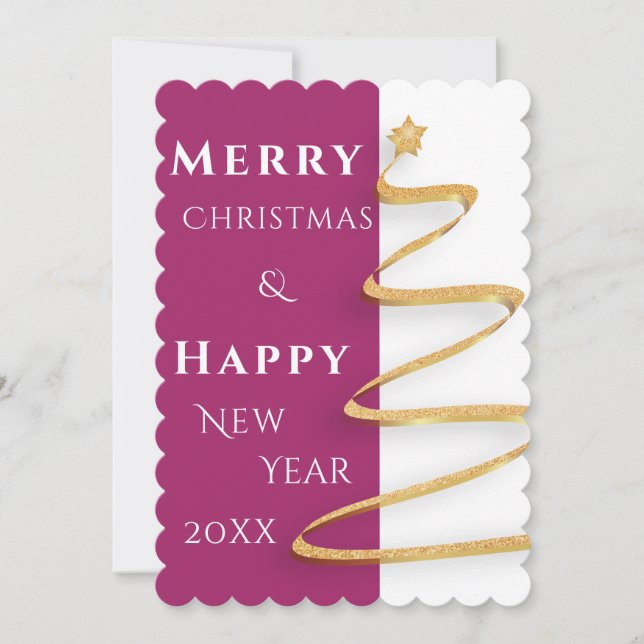 Modern Magenta and White Christmas Greetings Card (Front)