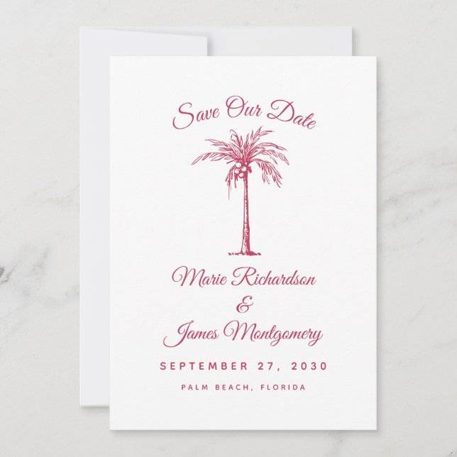 Modern Magenta Beach Wedding Save the Date (Front)