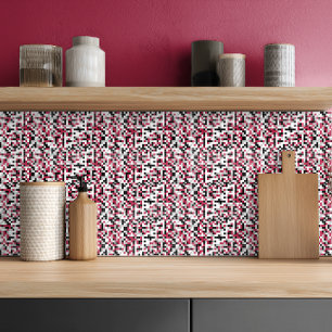 Modern Magenta Black Gray Geometric Ceramic Tile