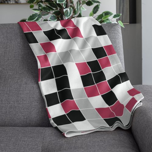 Modern Magenta Black Gray Geometric Fleece Blanket